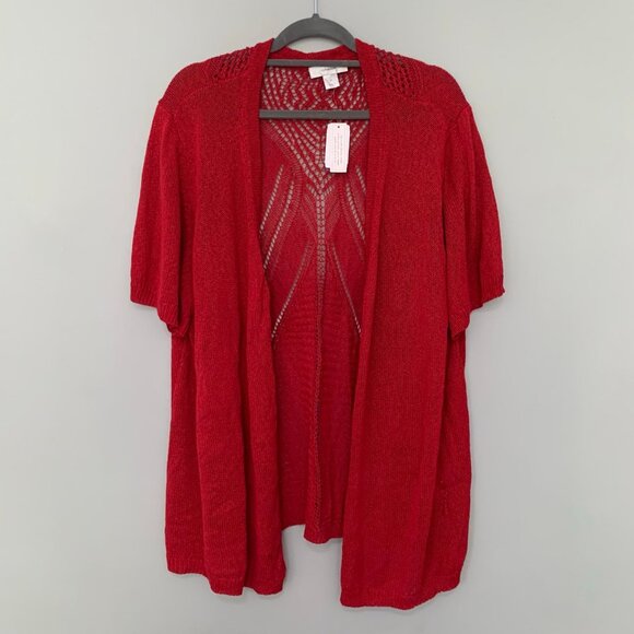 NEW CJ Banks red open knit short sleeve open front lightweight cardigan sweater - Picture 1 of 11